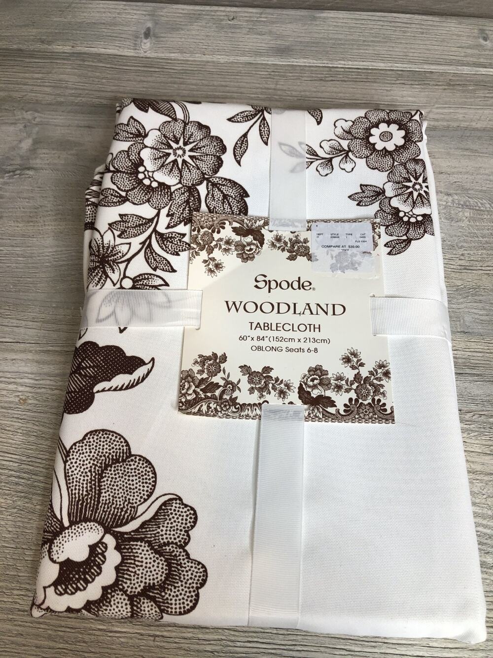 Spode Woodland Tablecloth Oblong Floral Brown White Polyester Flower 60" X 84"